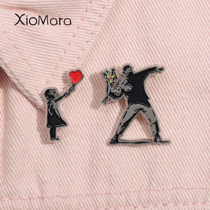 Banksy Art smalto Pin fiore lanciatore ragazza con palloncino sempre speranza spilla risvolto zaino distintivo gioielli regalo per gli amici