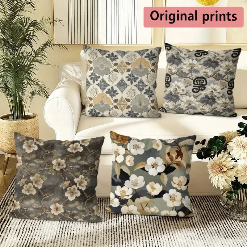 Vintage Floral Neutral Tone Pillow Covers Pattern Cushion Cover Suitable for Sofa Bedroom Car Pillow Cover