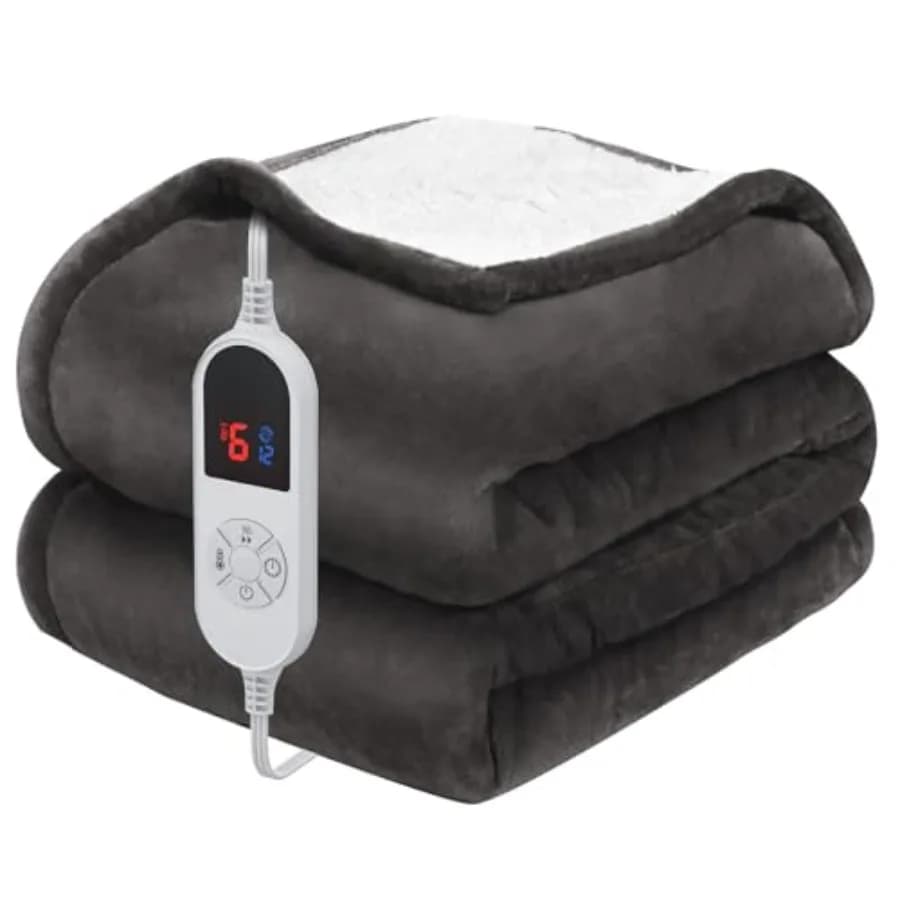 Coperta Elettrica 157x213cm, Misura Singola, con 6 Livelli di Riscaldamento e Timer 12 Ore, in Flanella Sherpa Super Confortevole, Certificata ETL Ce