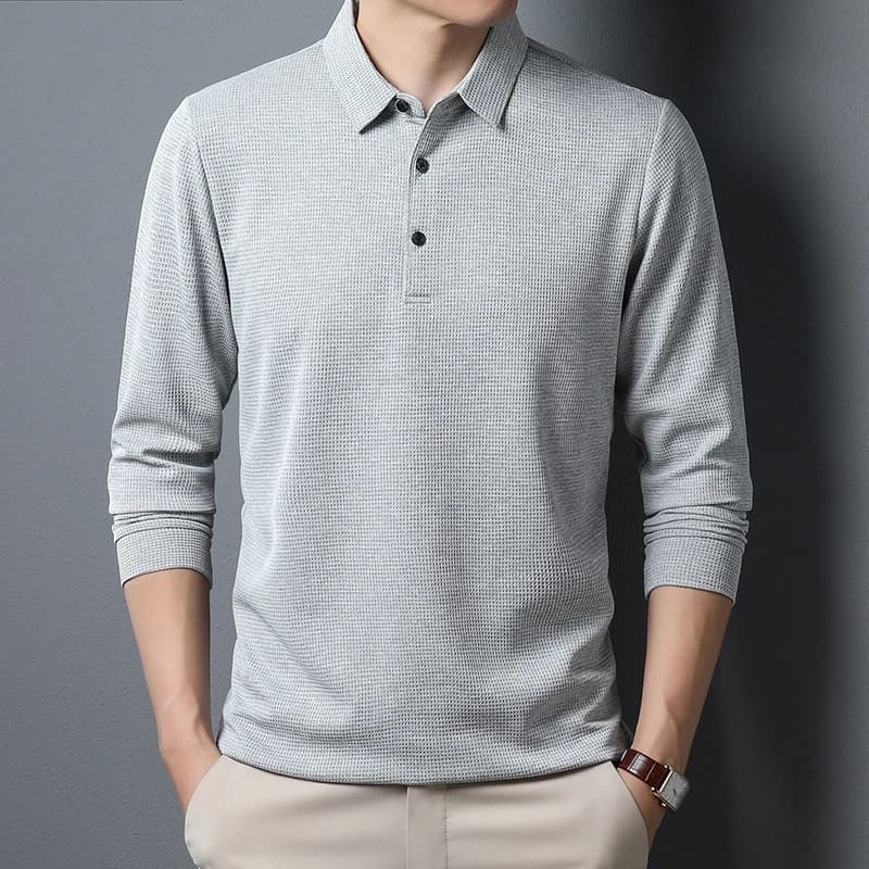 T-shirt polo casual da uomo d'affari a maniche lunghe, top estivo comodo