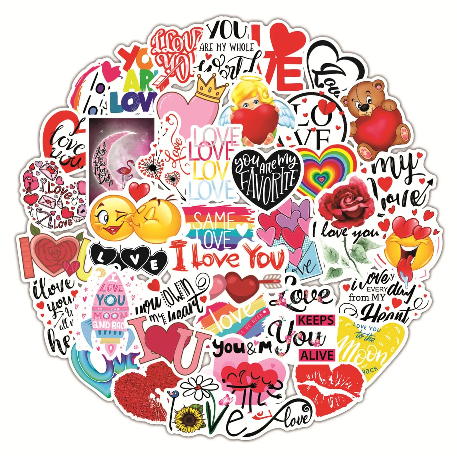 50Pcs Cute Love Sticker Aesthetic Children's PVC Sketchbook Decoration Scrapbooking School Stationery Supplies for Kids