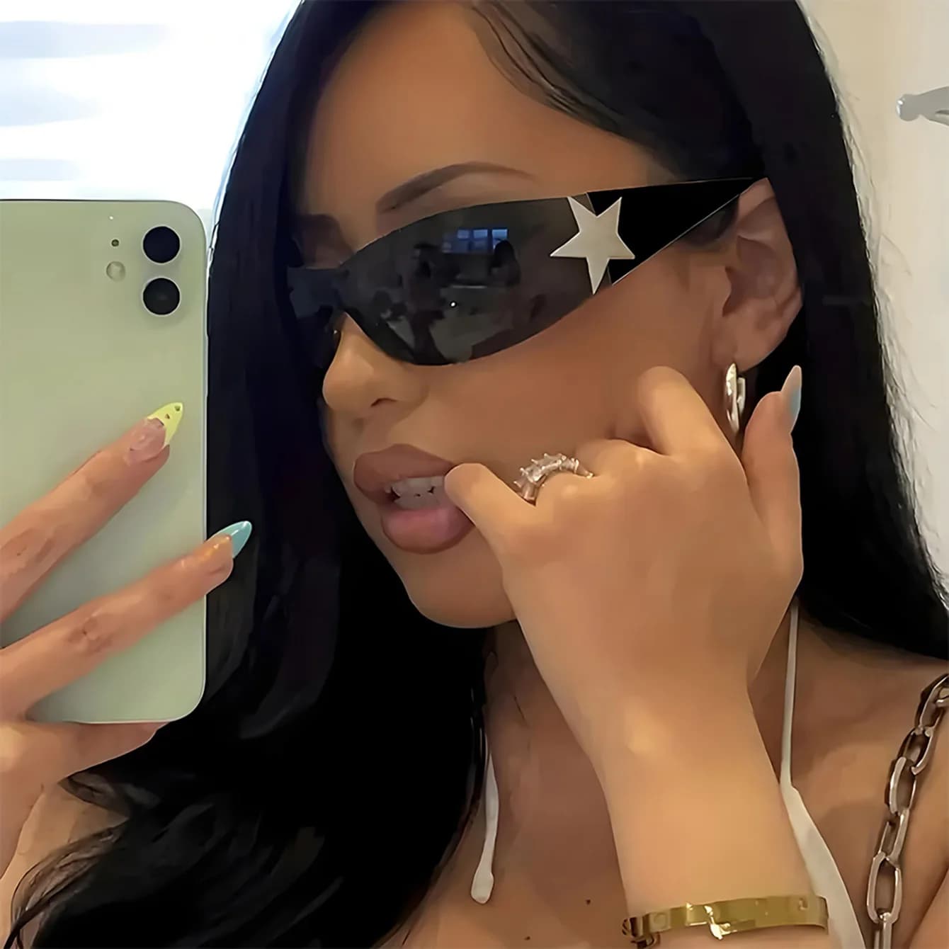 Nuovi Occhiali da Sole Senza Montatura con Decorazione a Stella, Stile Y2K Hot Girl, Moda Hip Hop, Occhiali da Spiaggia e Festa per Uomo e Donna