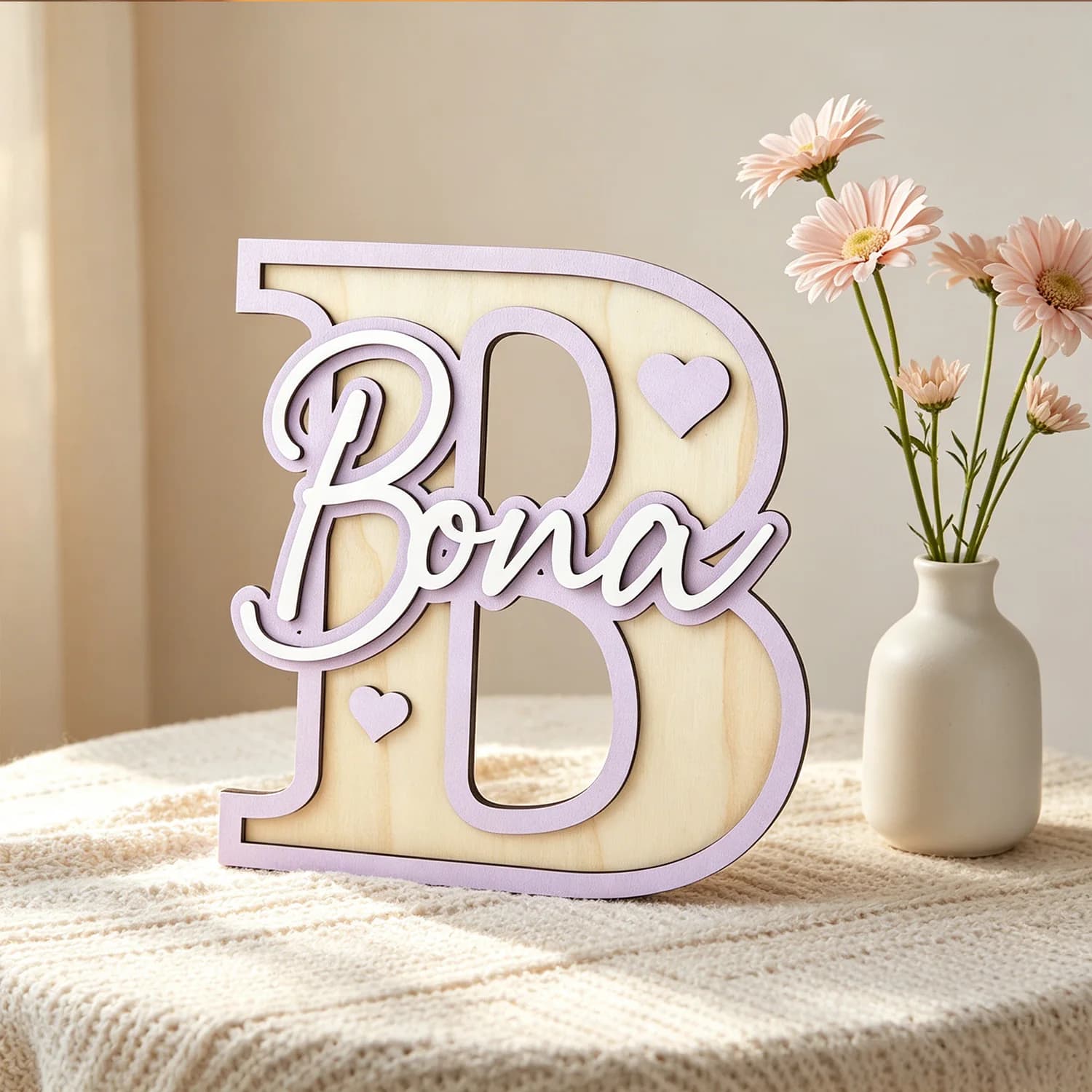 1pc Double-layer Wooden Surname Brand, Customizable Name, Children's Room Wall Decoration, Customized Exclusive Gift