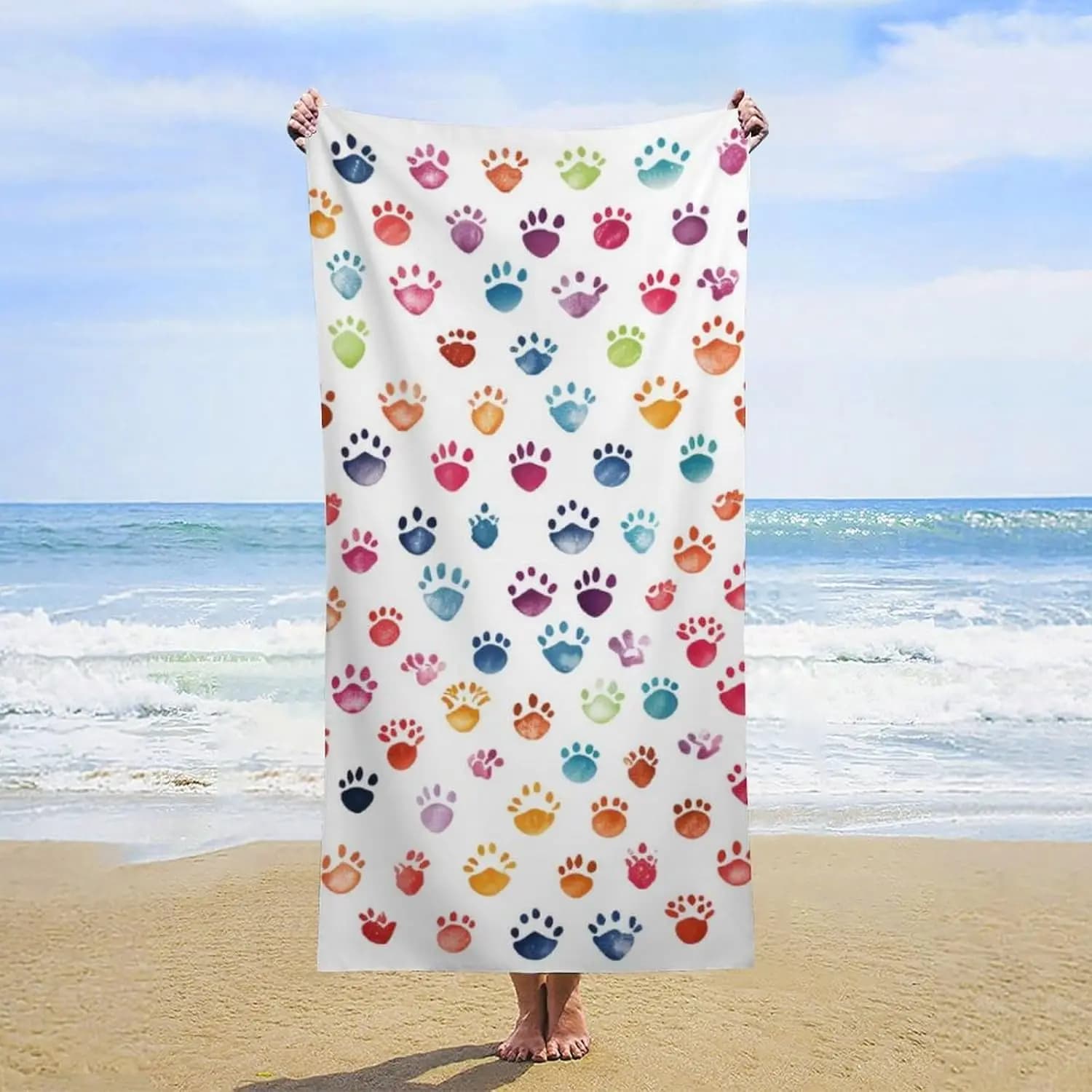 Simpatico telo mare con zampa di cane e gatto, a forma di cuore, con impronta di cucciolo, grande, ad asciugatura rapida, anti-sabbia, leggero, tappetino da viaggio per piscina
