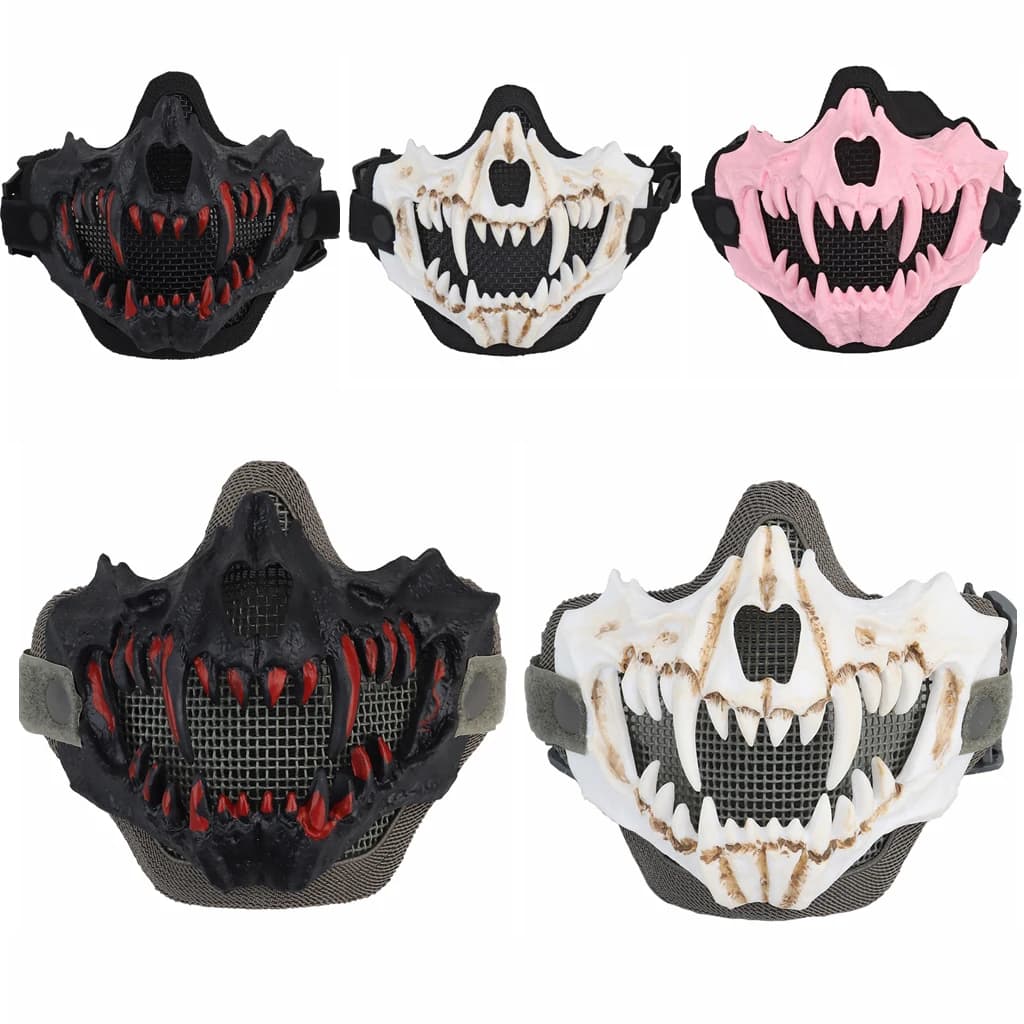 Maschere Regolabili a Mezza Faccia in Rete d'Acciaio, Maschera Tattica per Viso Inferiore per Caccia, Paintball, CS, Tiro, Moto, Cosplay