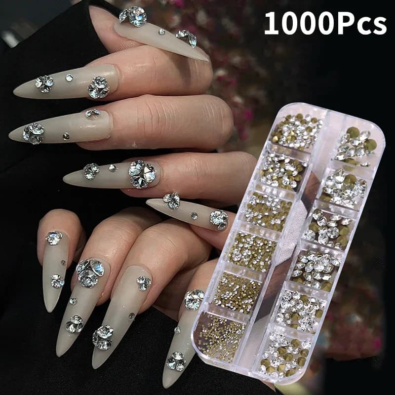 12 grids mini rhinestones for nails mixed background sharp super flash nail art decoration crystal gems tip for manicure 3D