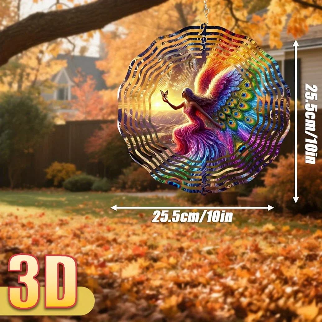 Vibrant Peacock Metal Wind Chime 360° Rotating Art Print for Christmas Gift