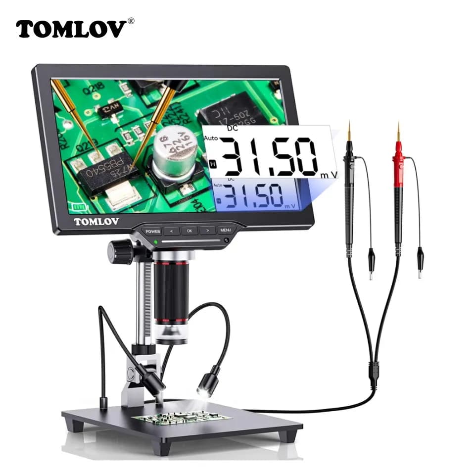 TOMLOV DM202M Digital HDMI Microscope with 10.1" USB Multimeter Welding Microscope for PCB Electronic Inspection Repair