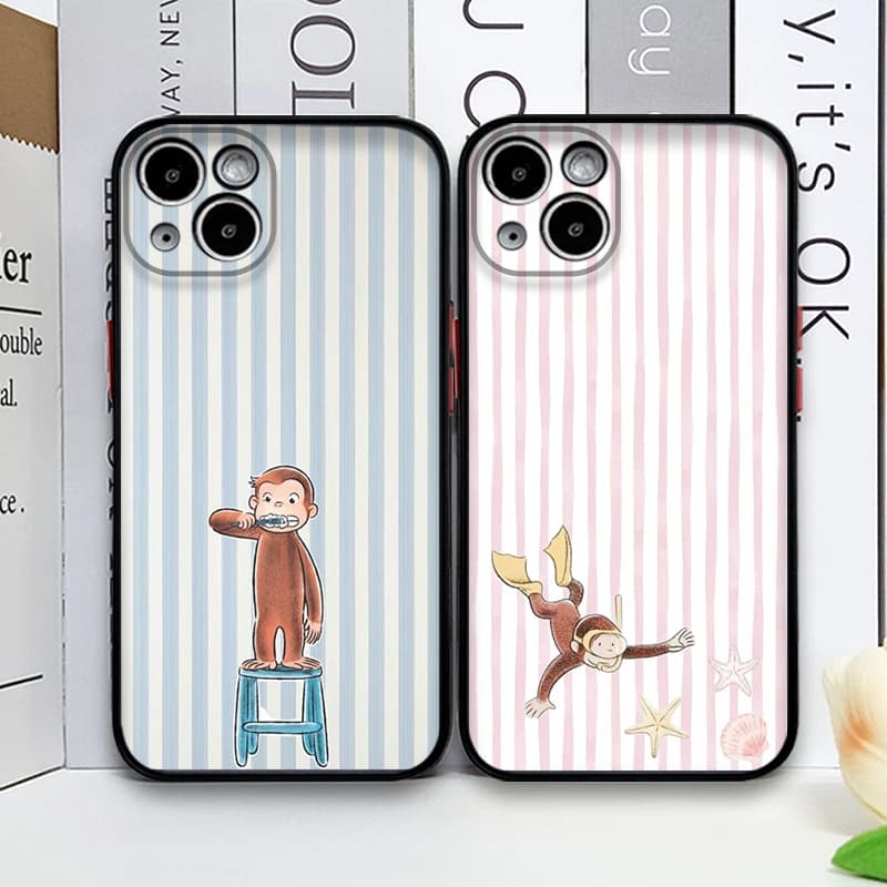Cartoon Striped Monkey Holding Cat Phone Case for IPhone 17 Pro Max Air X XR XS Max 7 8Plus 16 Pro 15 14 13 12 11 Soft Cover Y2K
