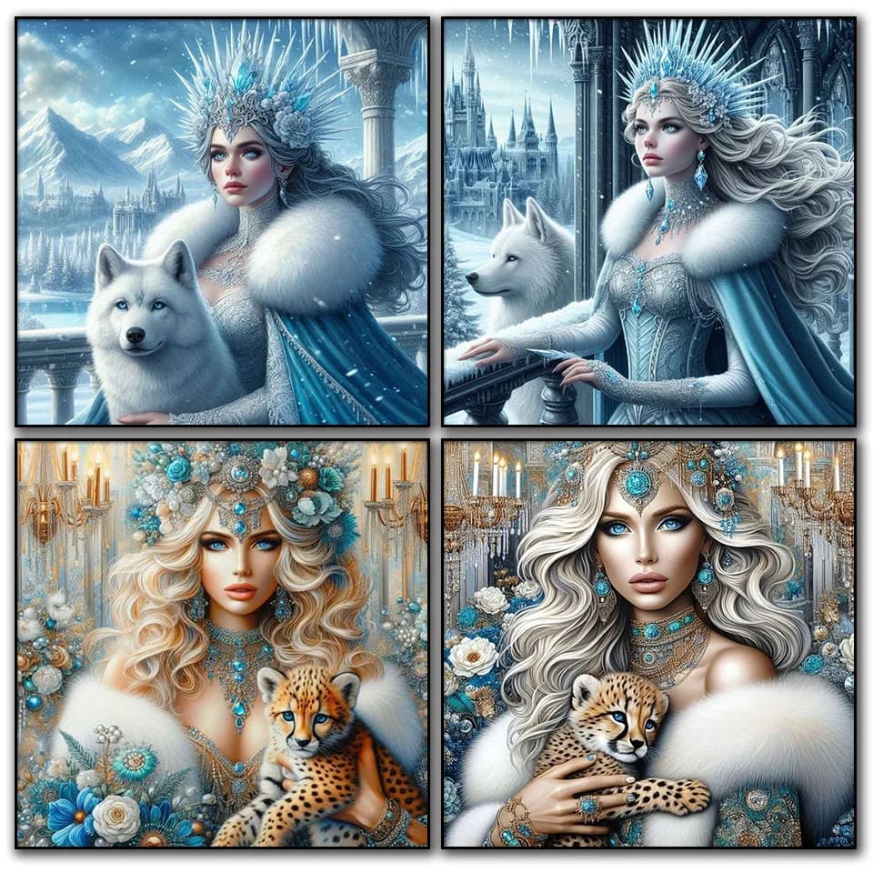 Leopardo Klimt Fai da te Diamante Mosaico Arte Kit da ricamo Fantasia Lupo e Donna Paesaggio Pittura diamante Kit punto croce Decor