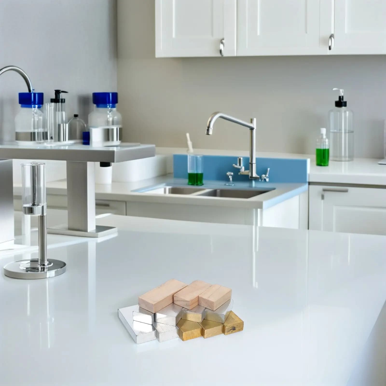 Set di 12 Cubi di Densità in Ottone, Ferro, Alluminio e Legno per Esperimenti di Fisica, Insegnamento in Classe, Laboratori Scientifici