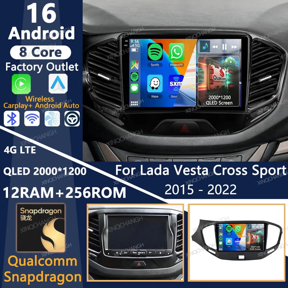 Android 16 Car Radio For LADA Vesta Cross Sport 2015 - 2022 QLED Carplay Auto BT 2DIN 4G WIFI Multimedia Stereo Video Player GPS