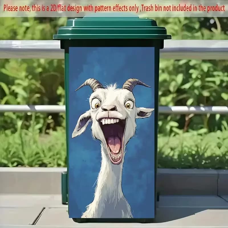 1pc vivid goat expression trash can stickers, self-adhesive wallpaper for kitchen and home decoration, fun cartoon design