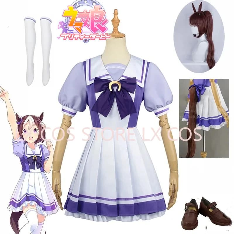 Anime Pretty Derby Uma Musume Cosplay Costume Uma Musume Tokai Teio Cosplay Wig Coda Earrings Women's Summer Uniform Dress Party