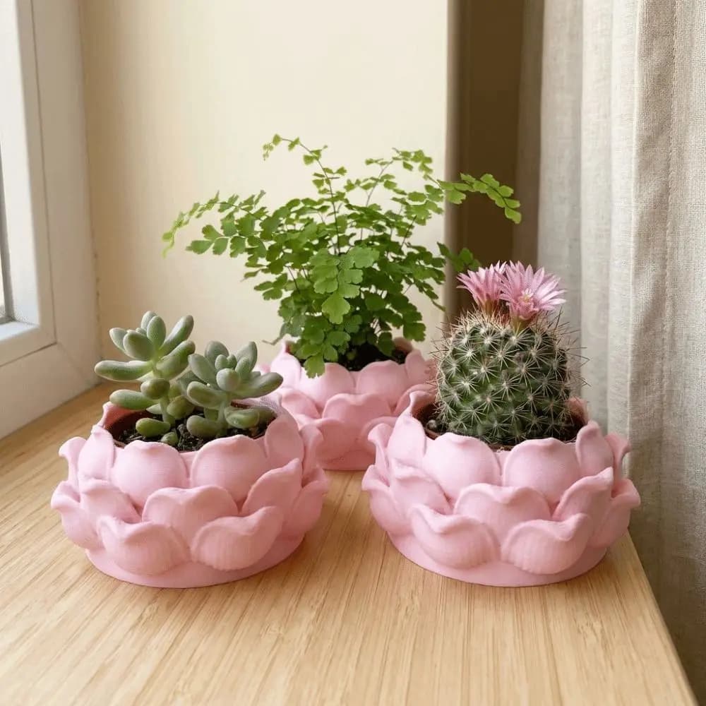Vaso per Piante Succulente a Forma di Loto Stampato in 3D, Vaso per Fiori con Foro di Drenaggio, Contenitore in Plastica per Gioielli