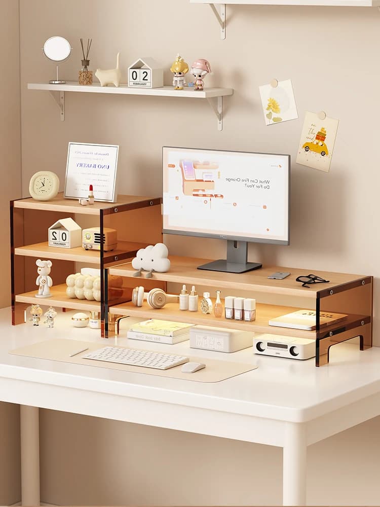 Desk Monitor Support, Office Shelves, Notebook Support, Workplace Storage shelf, Modern and Simple Acrylic Shelves