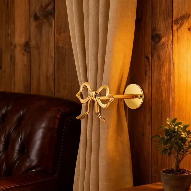 VEHO-Heavy Duty Metal Golden Curtain Tiebacks Bow-Knot Holdbacks Wall-Mounted Curtain Holders For Living Room Bedroom