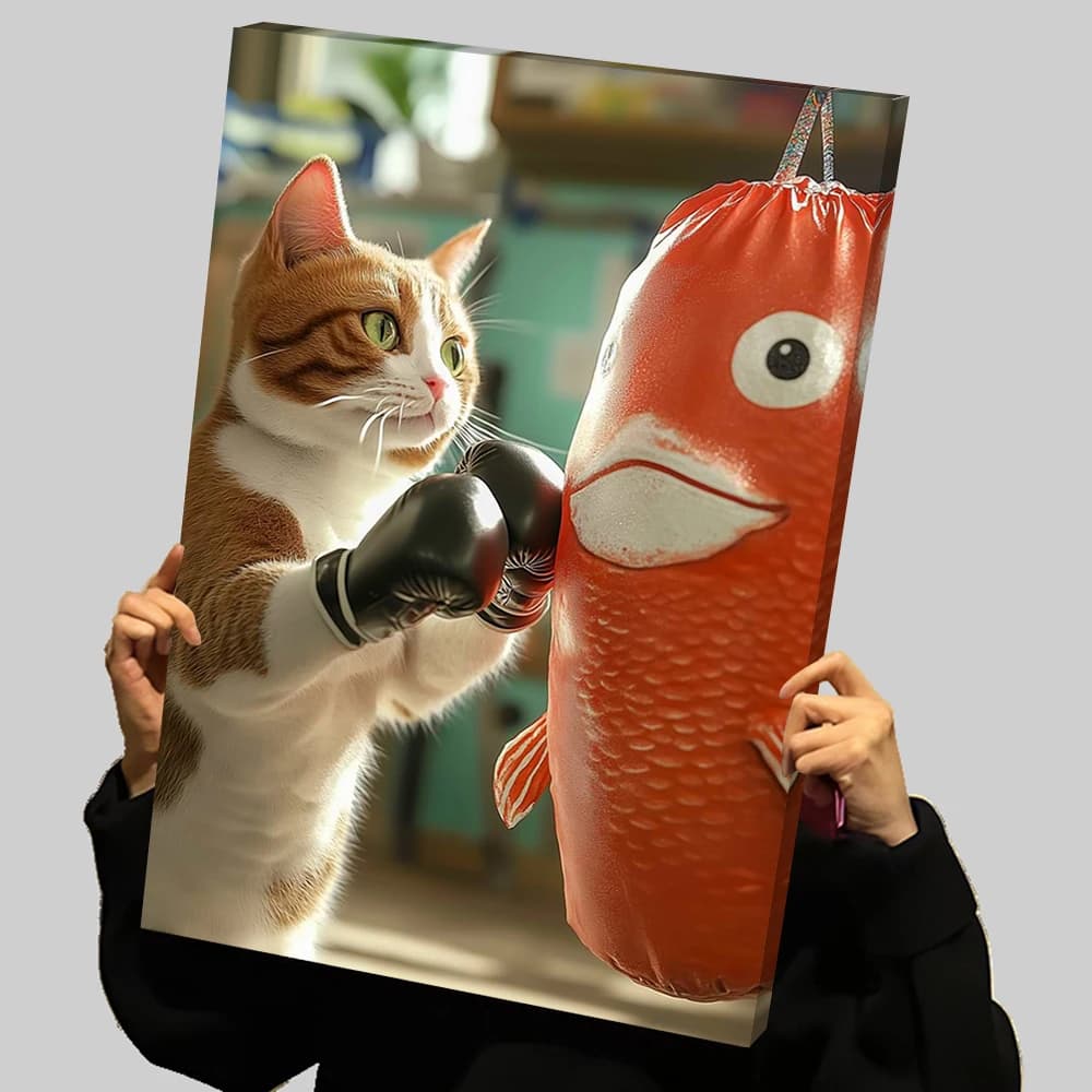Cat Fish Boxing Bag Boxer Poster Stamps Custom Canvas Wall Art Painting Living Room Decorations Deko Boxer Home and Decoration