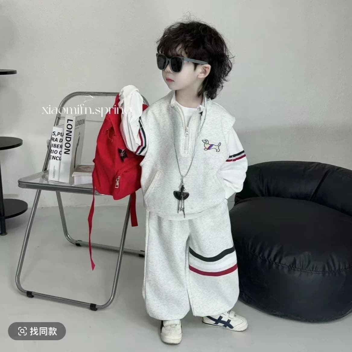 Ragazzo coreano Bambino Primavera Autunno Vestito Abbigliamento alla moda per bambini Gilet T-shirt a maniche lunghe Pantaloni larghi a gamba larga Set da 3 pezzi