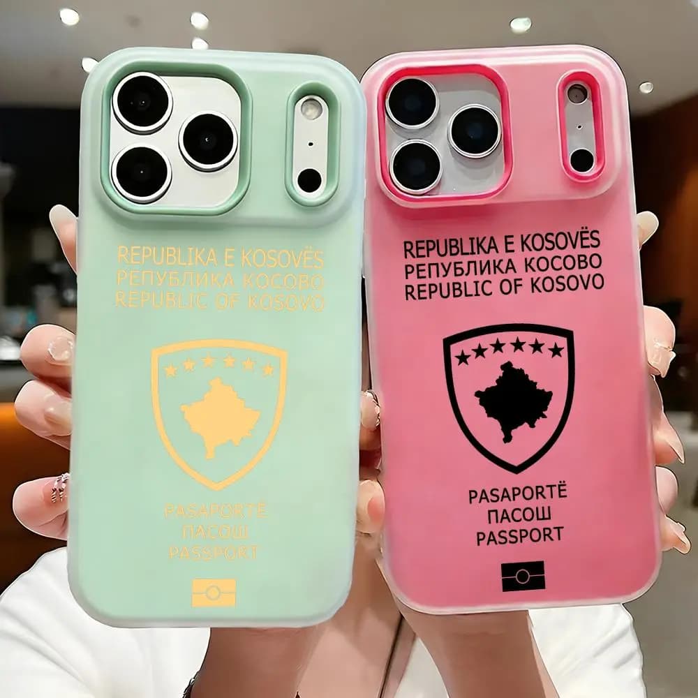 Custodia per telefono con design Passaporto Kosovo per iPhone 17 16 15 14 13 12 11 Pro Max Plus, trasparente, antiurto, morbida