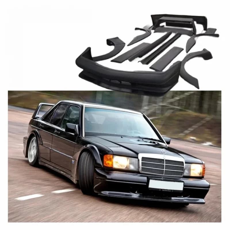YUNZ AUT Body Kit per 190E W201 Fibra di carbonio a secco Aggiornamento Paraurti anteriore posteriore Parafango Diffusore laterale