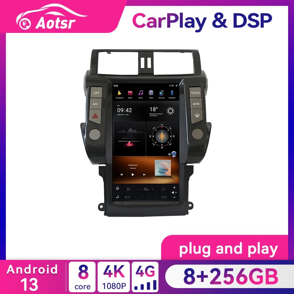 8+256GB 13.6" Touch Screen Android 13 Car Radio GPS For Toyota Land Cruiser Prado 2010-2017 Multimedia Audio DSP Player HeadUnit
