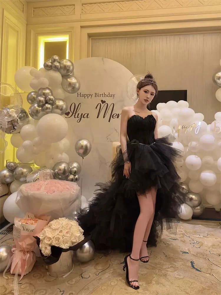 Ballet Girl Feather Tailed Puffy Evening Gown Lightweight Luxury Birthday Dress Princess Skirt Strapless Sweet Style