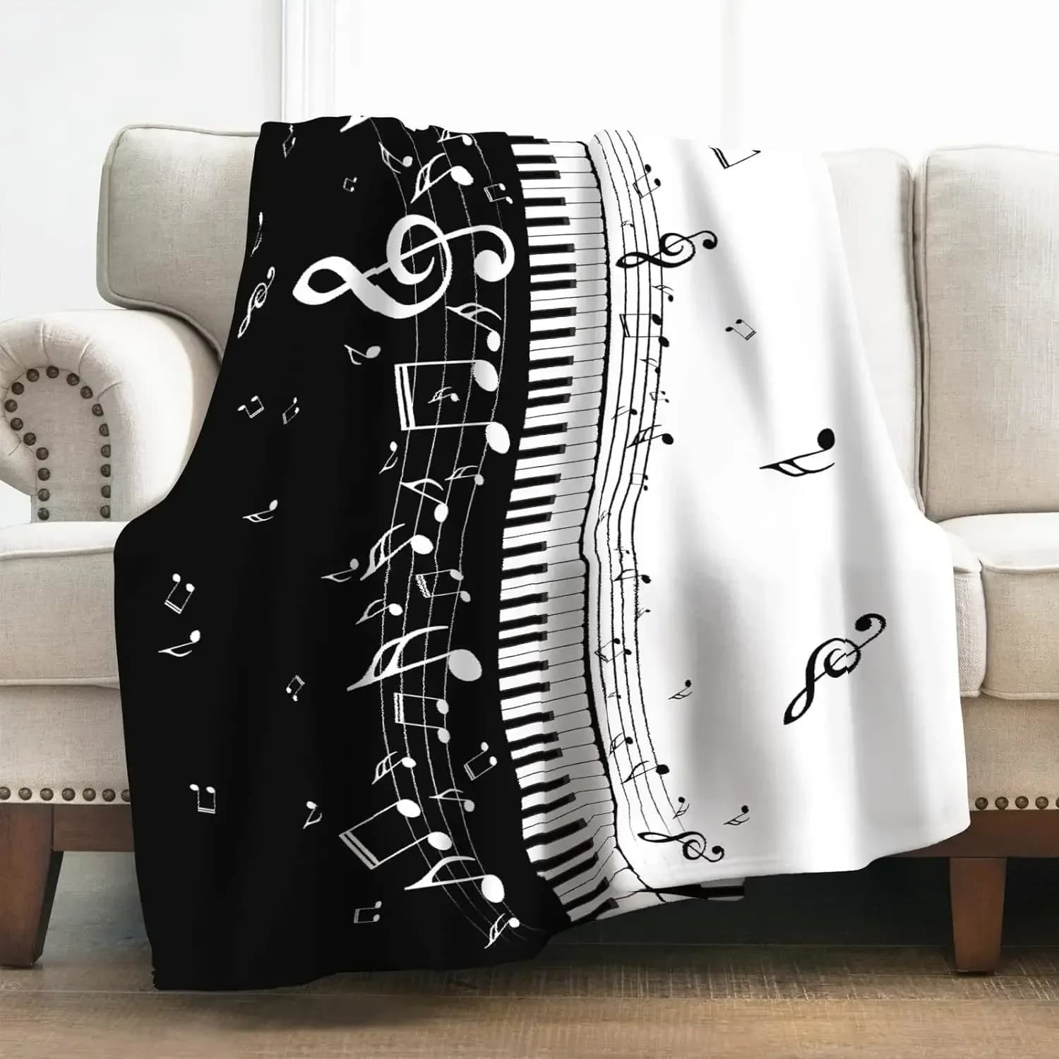 Coperta musicale regalo, note musicali astratte per pianoforte coperta decorativa in pelliccia per la casa, coperta leggera morbida e confortevole