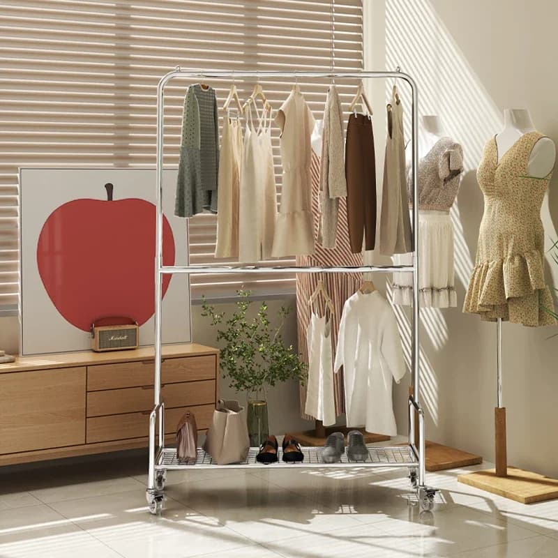 Espositori per negozi di abbigliamento premium, scaffali per negozi di abbigliamento da donna, grucce sospese, borse per vestiti, borse, vetrine