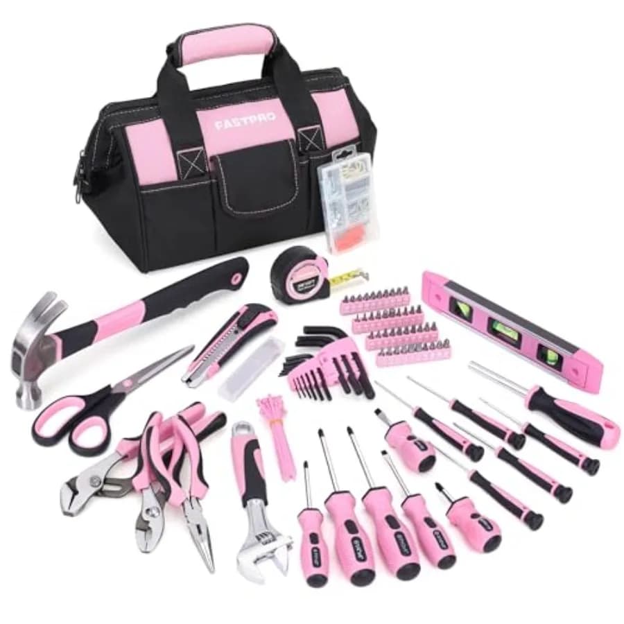 Set di Attrezzi da 220 Pezzi per Riparazioni Domestiche da Donna con Borsa Porta Attrezzi a Bocca Larga da 12 Pollici