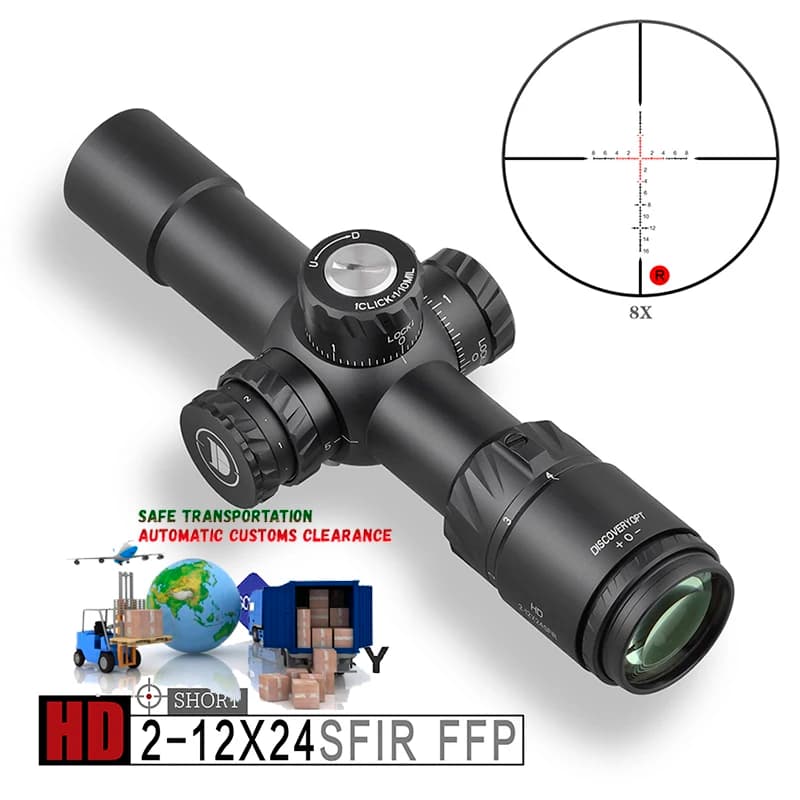 Cannocchiale Telescopico DiscoveryOpt-HD 2-12x24-HD3-12X44S con Tubo Anteriore Corto da 30mm per Caccia e Tiro