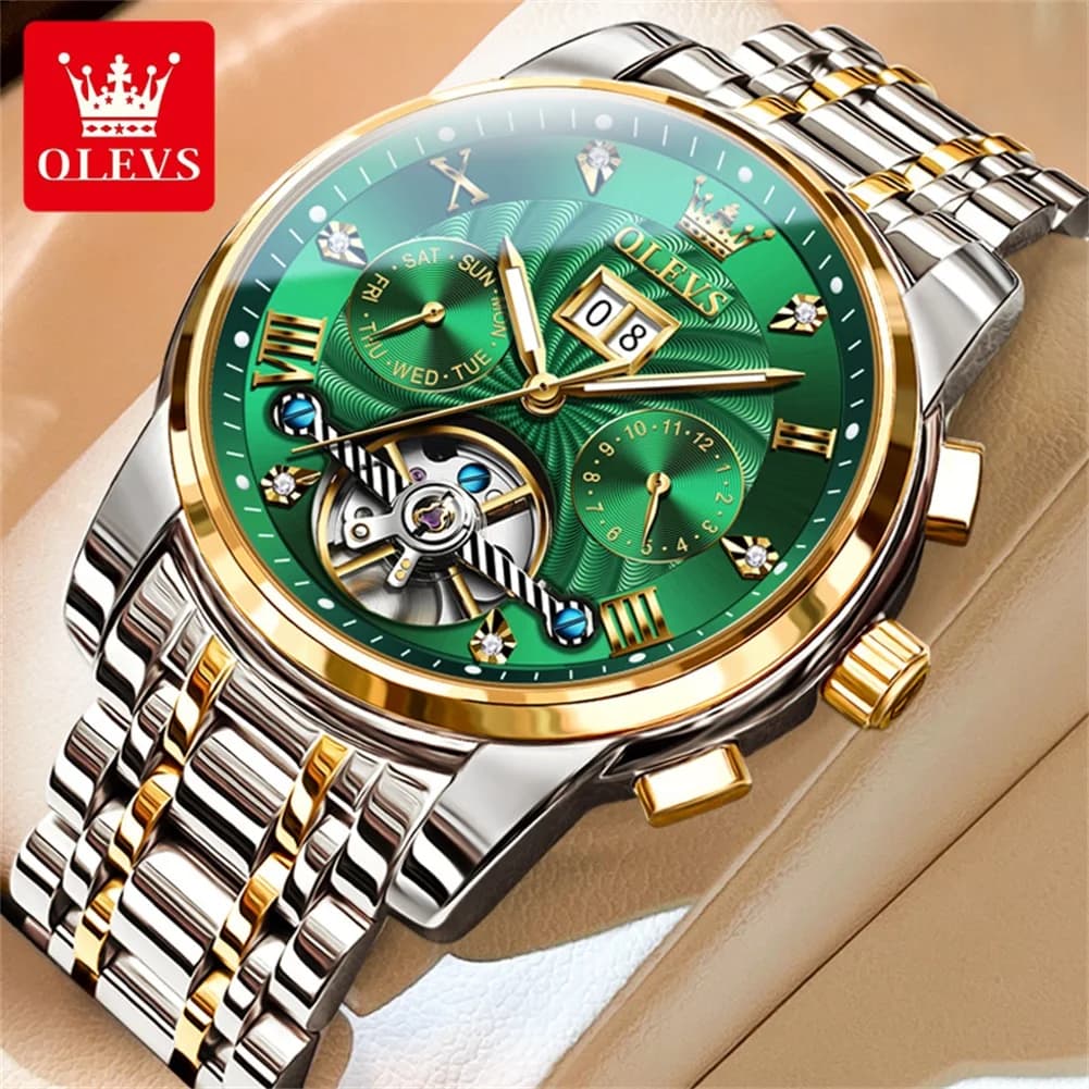 OLEVS 9910 Orologio da Uomo Originale di Lusso Impermeabile Luminoso con Data e Giorno Automatico Meccanico Elegante da Polso