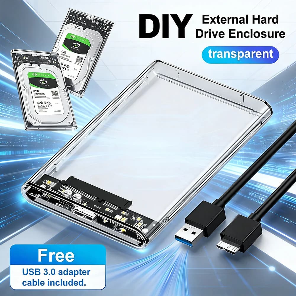 Box esterno per disco rigido da 2,5 pollici, da SATA a USB 3.1, senza utensili, trasparente, per SSD fino a 2TB, supporta UASP SATA