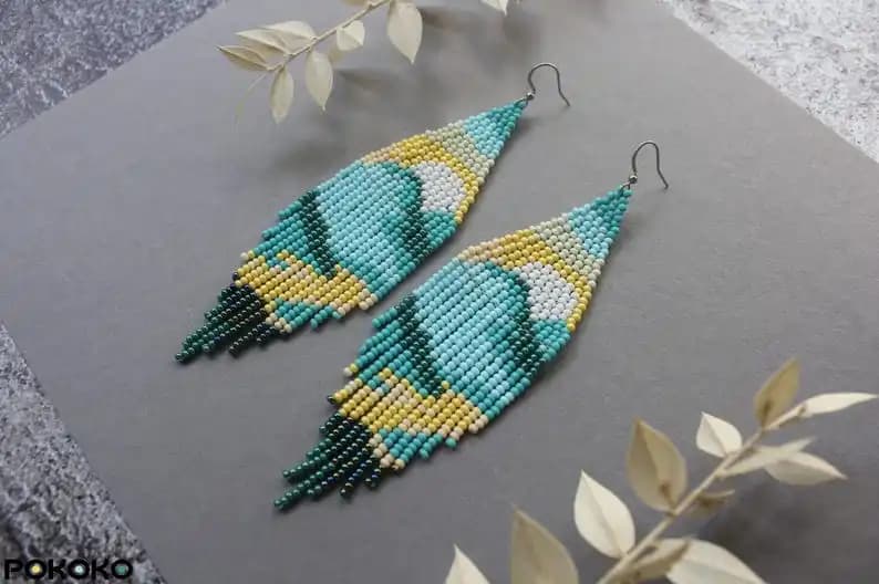 Orecchini con perline di riso ZGMXR, nappa in lega, stile bohémien, geometrici, versatili, con paesaggio e sfumature di colore, tessuti a mano