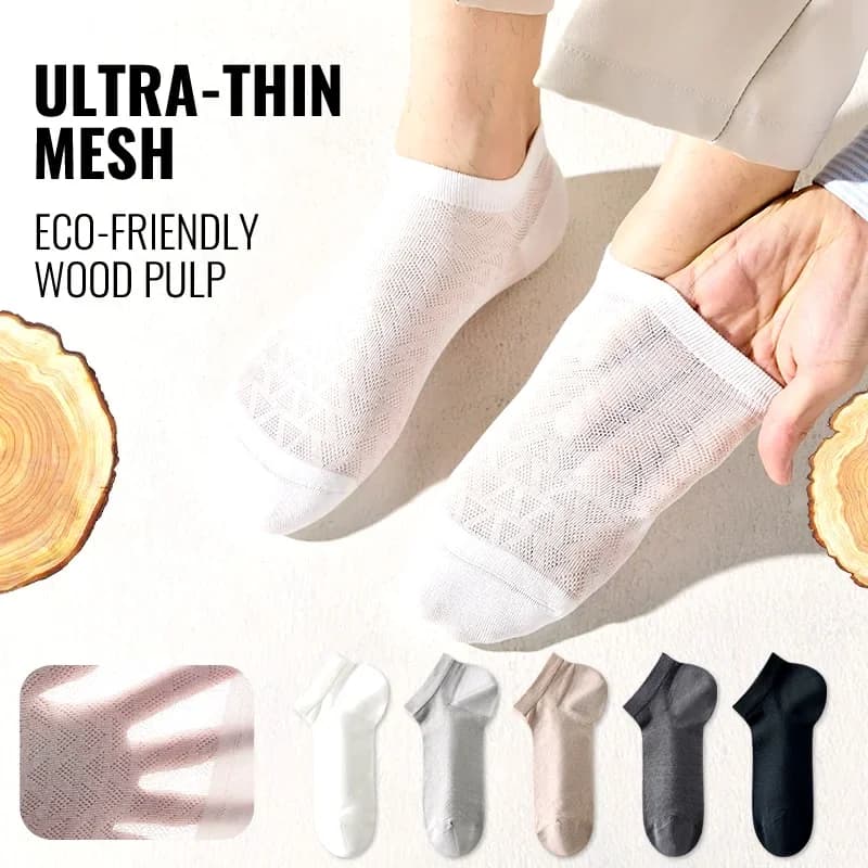 MiiOW No Show Sock Men Bamboo Short Sock Summer Thin Breathable Mesh Ice Silk Ankle Sock Quick Dry Anti Odor Business Dress Sock