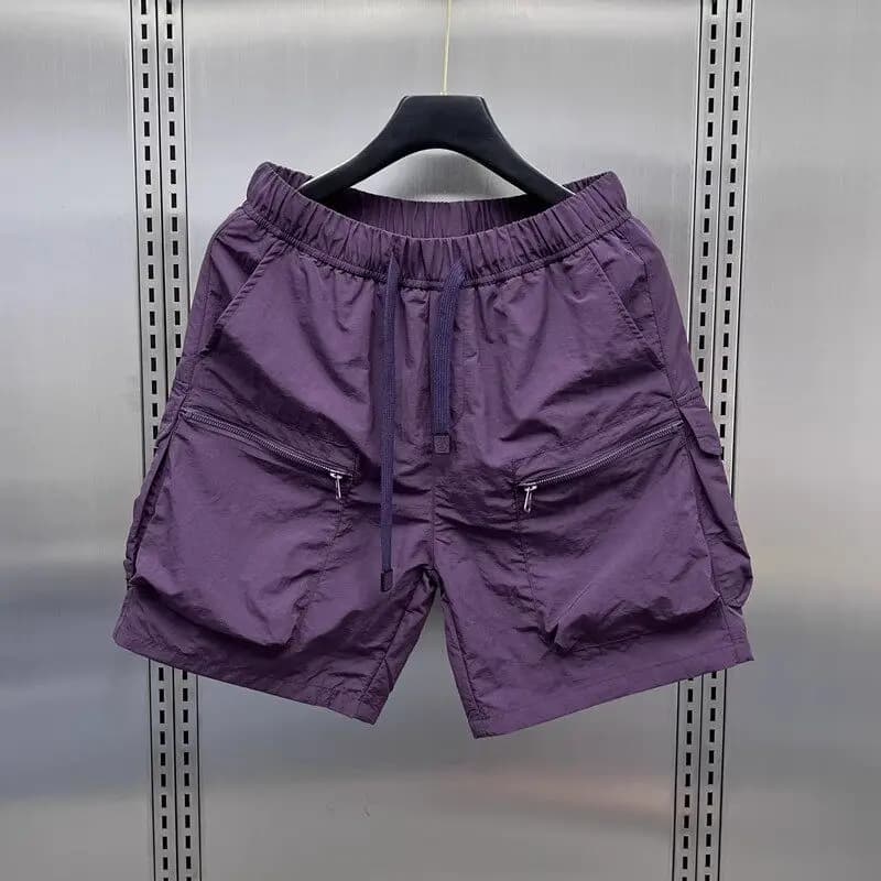 Pantaloncini Casual da Uomo Estivi per Esterni, Sottili, a Cinque Quarti, Traspiranti in Tessuto PVC, Vita Media con Dettagli Tasche