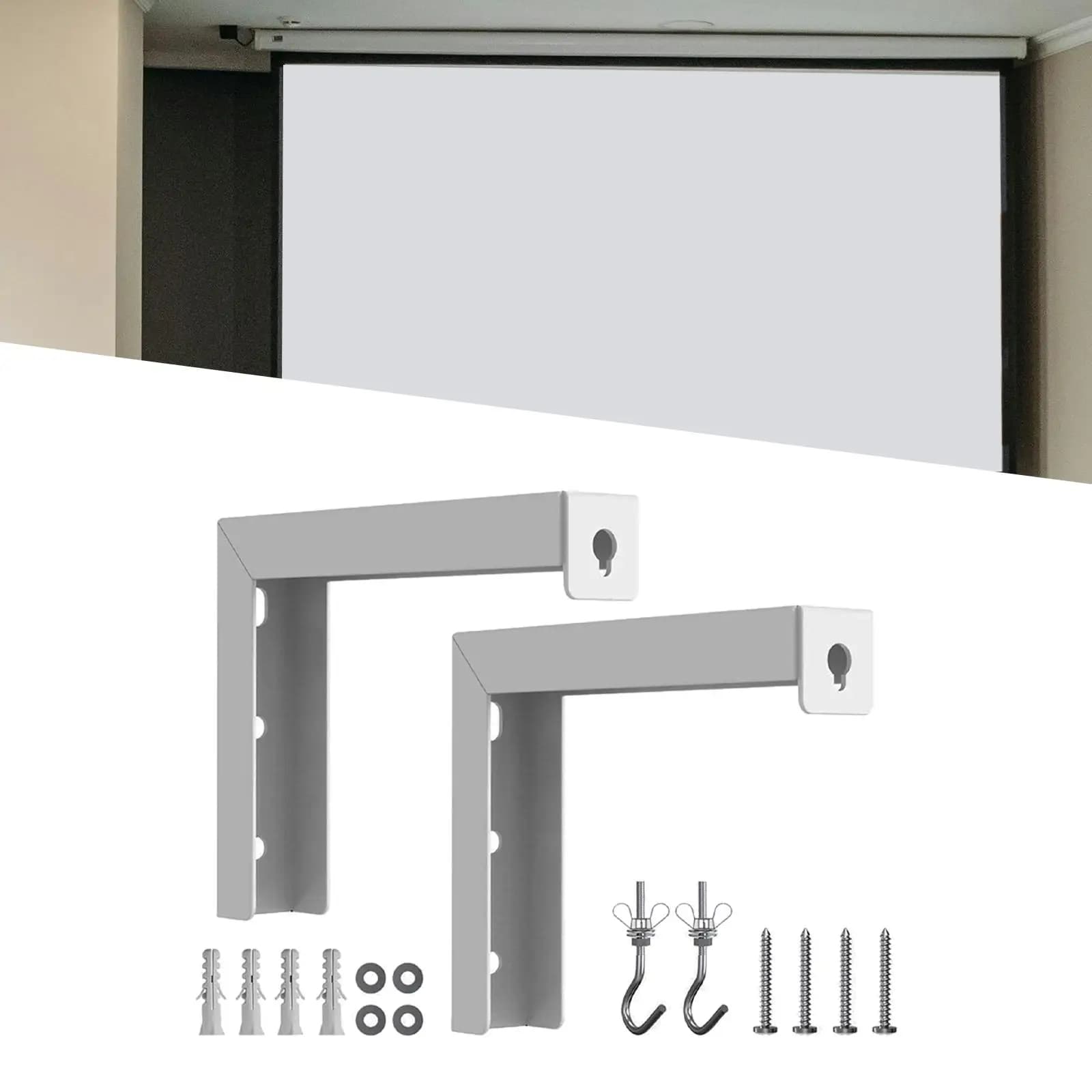 Staffa per montaggio a parete per tenda per proiettore da 2 pezzi Staffa per schermo di proiezione sospeso a parete a L per schermo per proiettore Home Theater Camera da letto