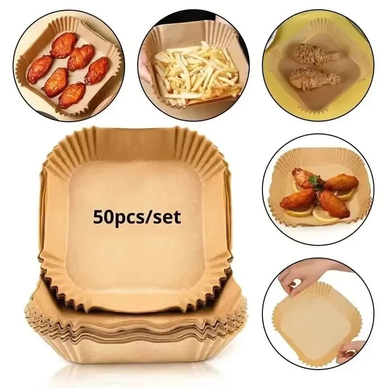 Set da 50 Pezzi di Carta da Forno Monouso per Friggitrice ad Aria, Carta in Polpa di Legno per Cottura a Vapore, Accessori per Friggitrice ad Aria, Carta da Forno per Cheesecake