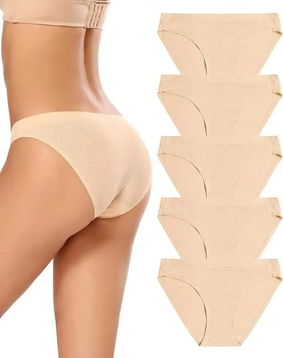 Women Bikini Underwear, Seamless Breathable Ladies Panties, Comfortable No Show Briefs Undies, Hipster, 5-Pack, 2025