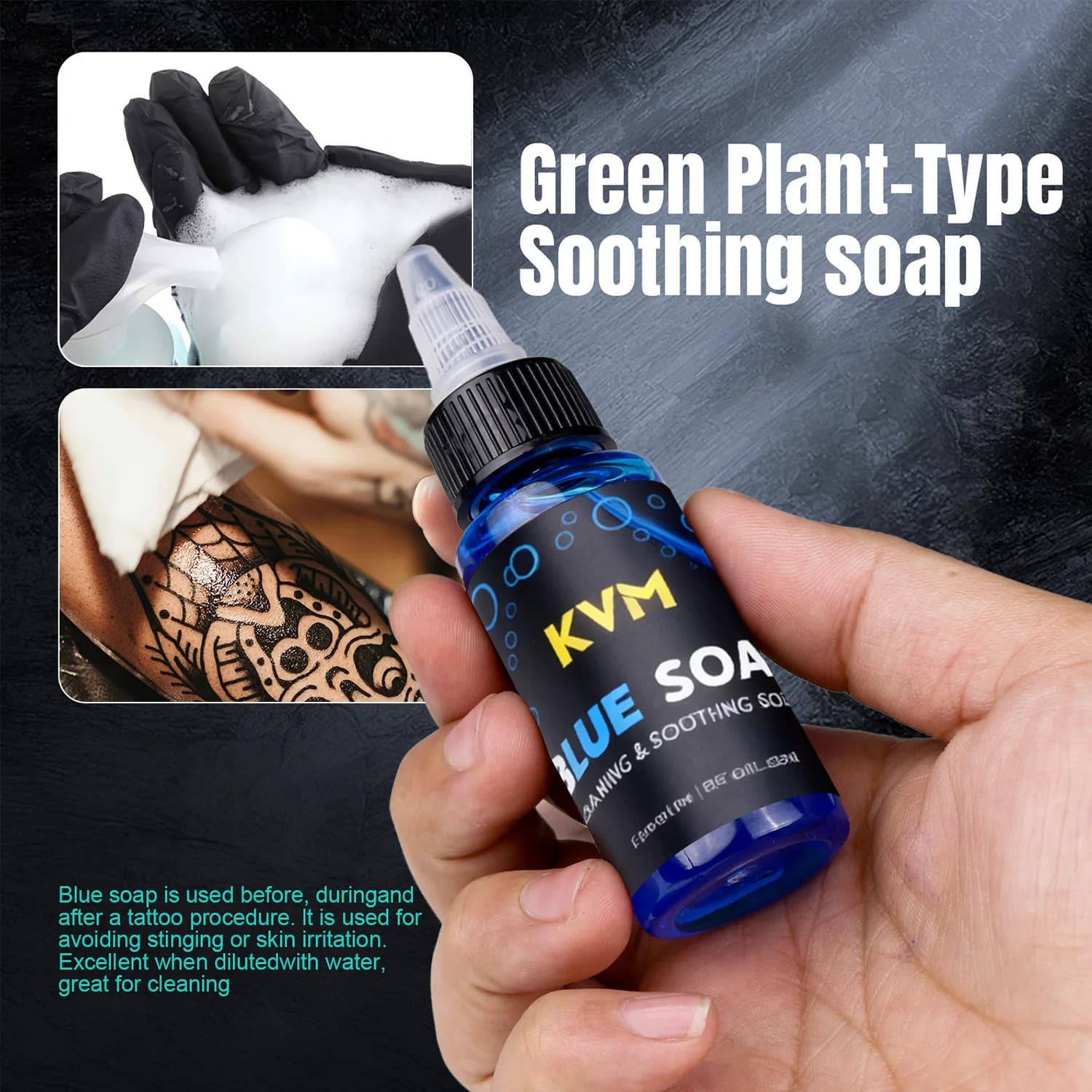 Blue Flavor Concentrated for Tattoos 40/500ml, Lenitive Solution with Foam Diffuser, Blue Algae Wife for Cleaning