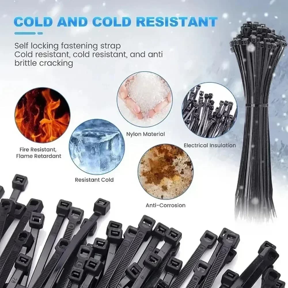 1000/100PCS Nylon Cable Ties Self-locking Cord Ties Straps Adjustable Cables Fastening Plastic Clamp Heat Resistant Wire Zip Tie