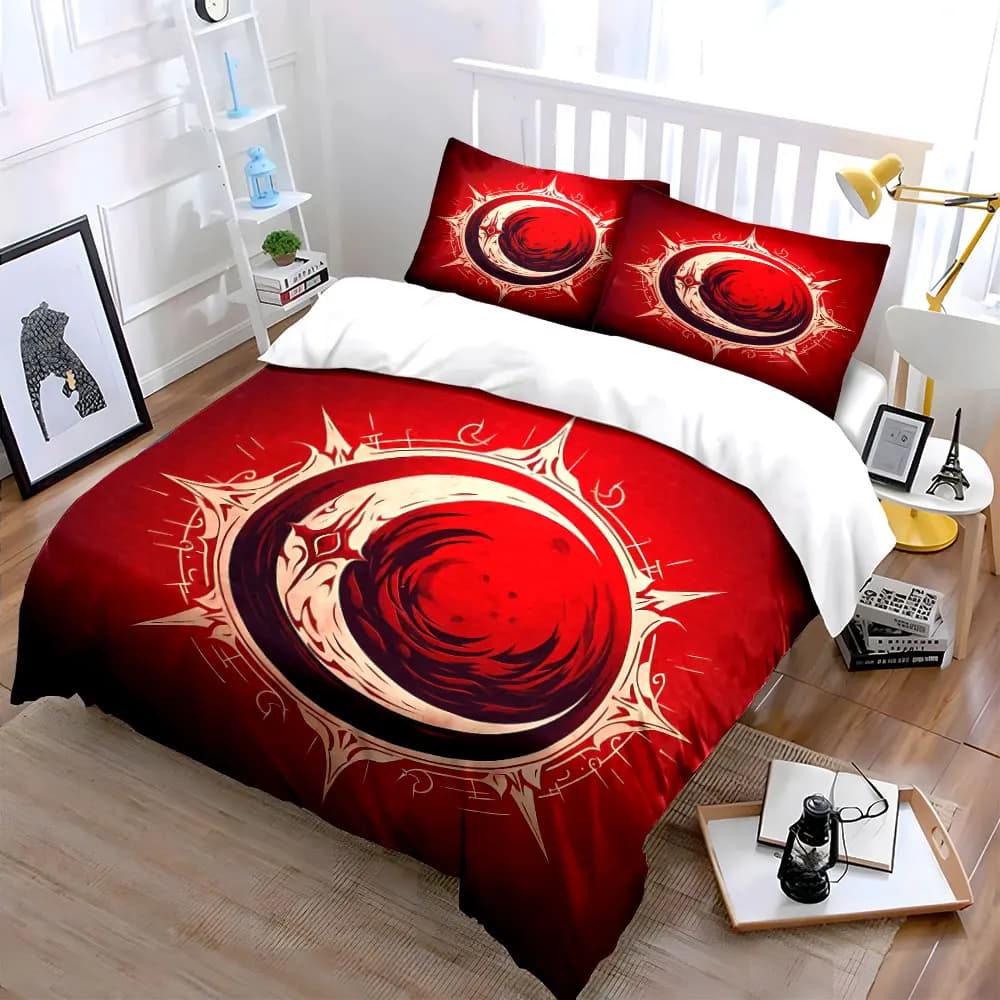 Set di biancheria da letto con design artistico astratto rosso, con 1 copripiumino e 2 federe, singolo, matrimoniale, king size, queen size, regalo