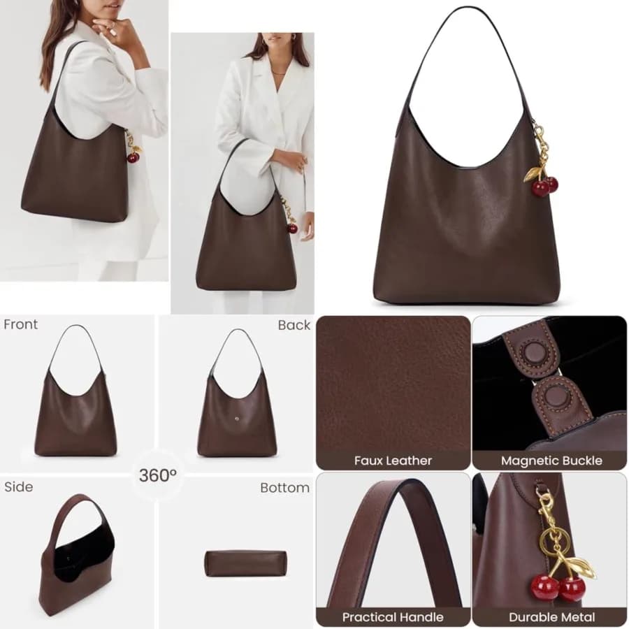 Borse Hobo in Pelle Scamosciata Vegana, Borsa a Tracolla Media per Donna, Borse Firmate Slouchy, Moda Autunnale