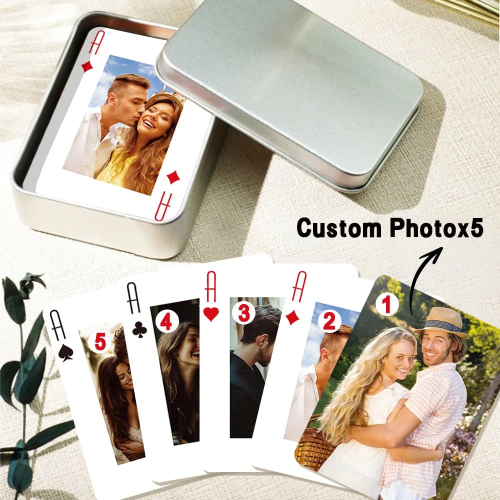 54 pezzi/1 set di carte da poker personalizzabili, 5 foto personalizzabili, per coppie e famiglie, carte da gioco da tavolo, regalo di anniversario