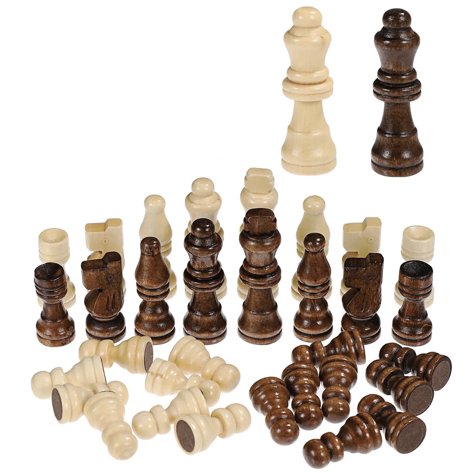 Set di 32 Pezzi Premium in Legno per Scacchi, Marrone e Bianco, Accessori di Ricambio per Gioco degli Scacchi, Educativo per Allenamento Strategico