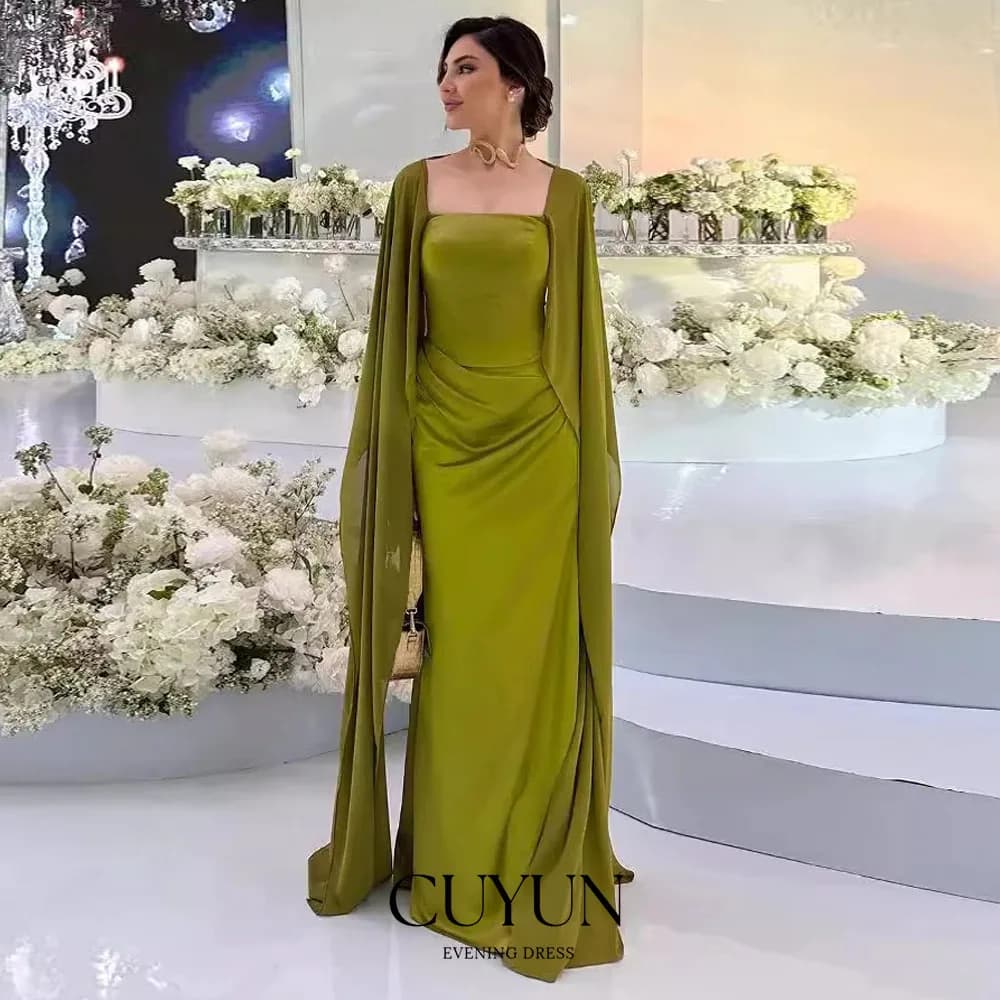 CUYUN Abito da sera verde salvia personalizzato Arabia Dubai Maniche a mantella Abito da ballo da donna Abiti da cerimonia per eventi formali per le donne