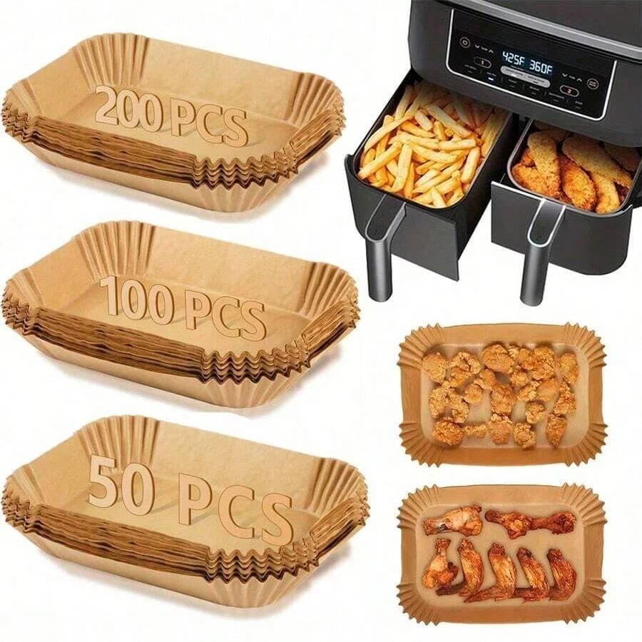 50-200 Pezzi di Carta da Forno Rettangolare Grande per Friggitrice ad Aria, Antiaderente, Speciale per Cottura e Arrosto