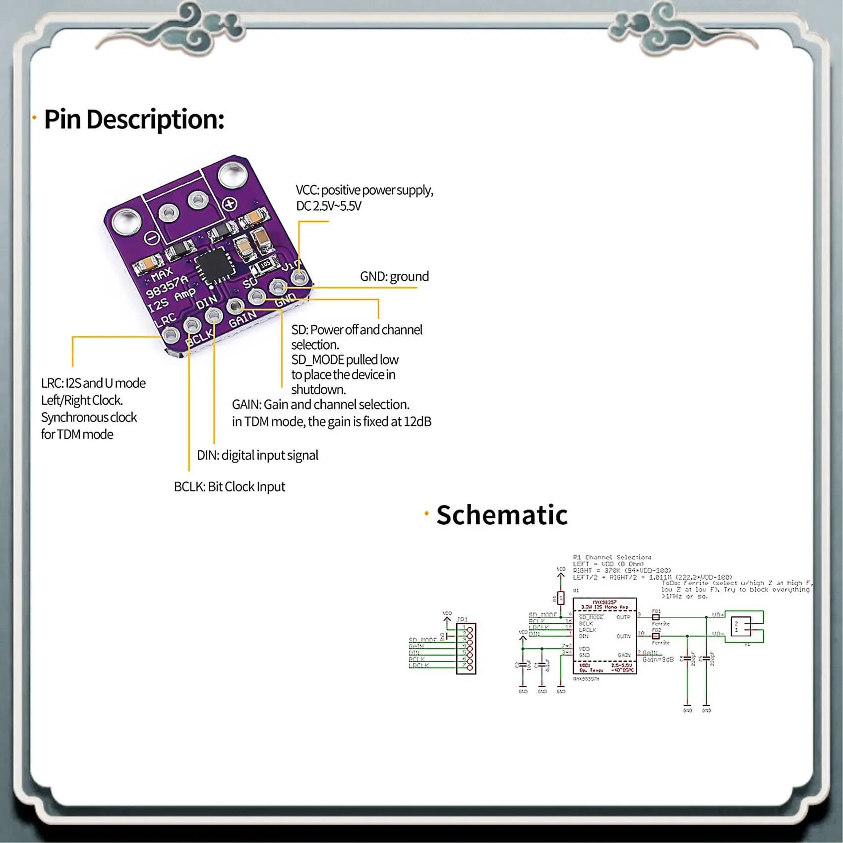 Premium Max98357 I2S 3W Class D Amplifier Breakout interface Dac decoder module Audio card without filter for Raspberry Pi Esp32
