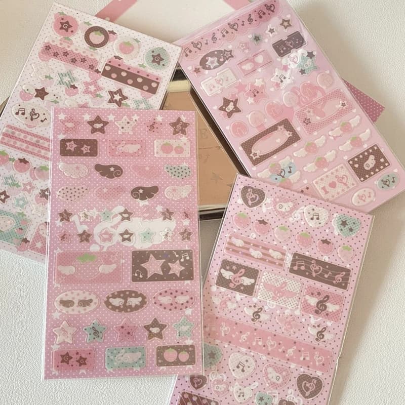 Nuovo simpatico adesivo glitter fragola nota musicale per telefono, fotocamera, bagaglio, diario, adesivo, decorazione Kawaii, regalo