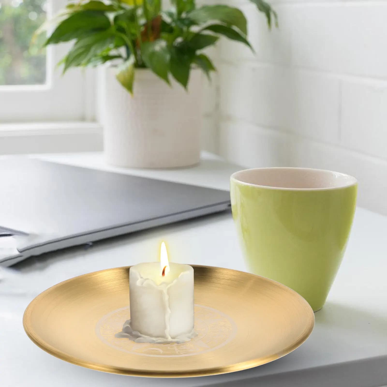 Vassoio Rotondo in Acciaio Inossidabile con Design a Pentacolo per Candele Senza Fiamma, Decorazione Rustica per Matrimoni e Casa
